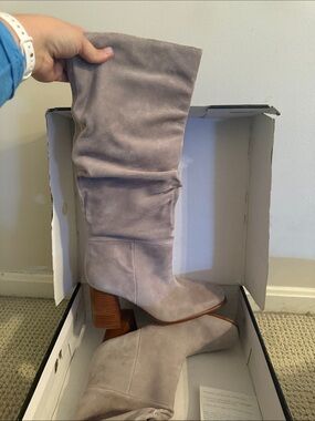 Nine West Suede Over-the-Knee Boots in Light Taupe with Block Heel